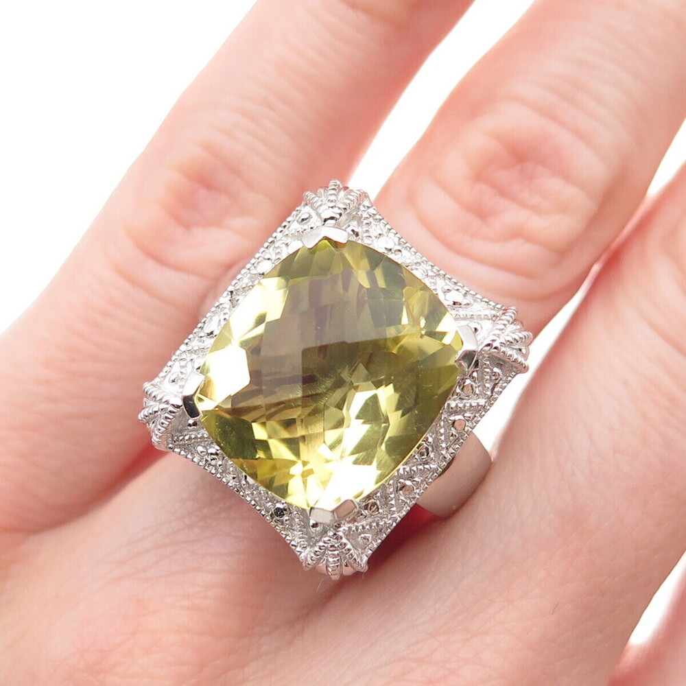 925 Sterling Silver Real Lemon Quartz Ring Size 6
